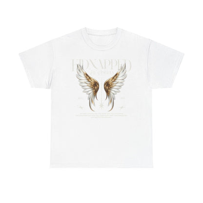 Stylish Men's T-Shirt with Ornate Angel Wings Design - KIDNAPPED BY ANGELS 2003
