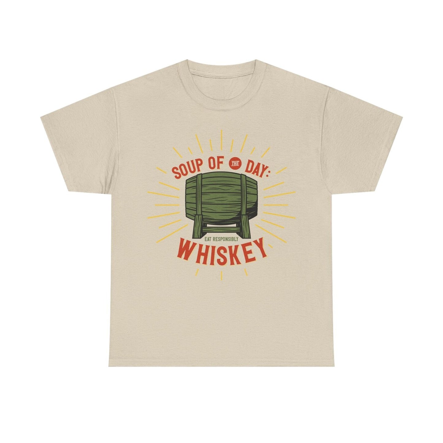 Vintage Men's T-Shirt: Retro Whiskey Barrel Design with "Soup of the Day" Text