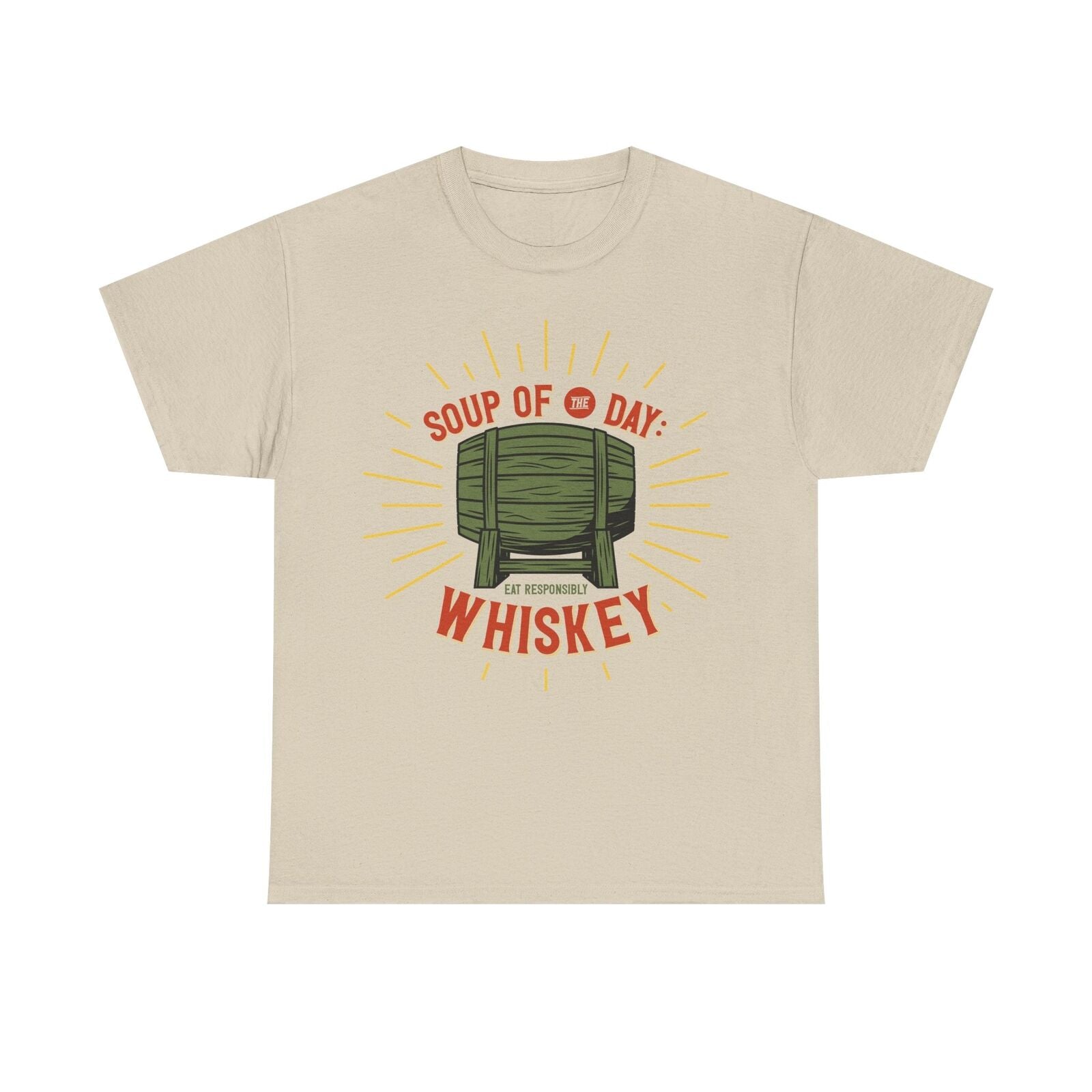 Vintage Men's T-Shirt: Retro Whiskey Barrel Design with "Soup of the Day" Text