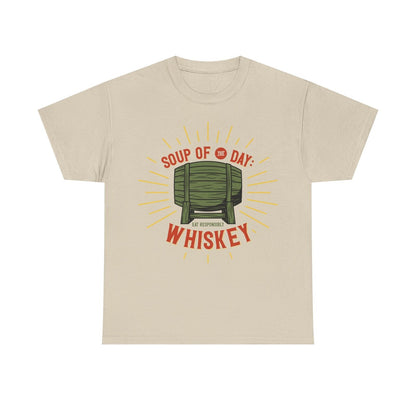 Vintage Men's T-Shirt: Retro Whiskey Barrel Design with "Soup of the Day" Text