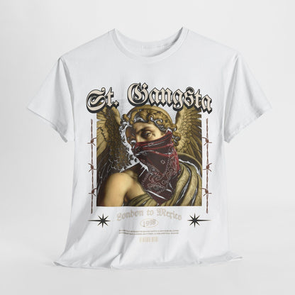 "St. Gangsta Men's T-Shirt: Angel Graphic, Urban Streetwear, Unique Design"