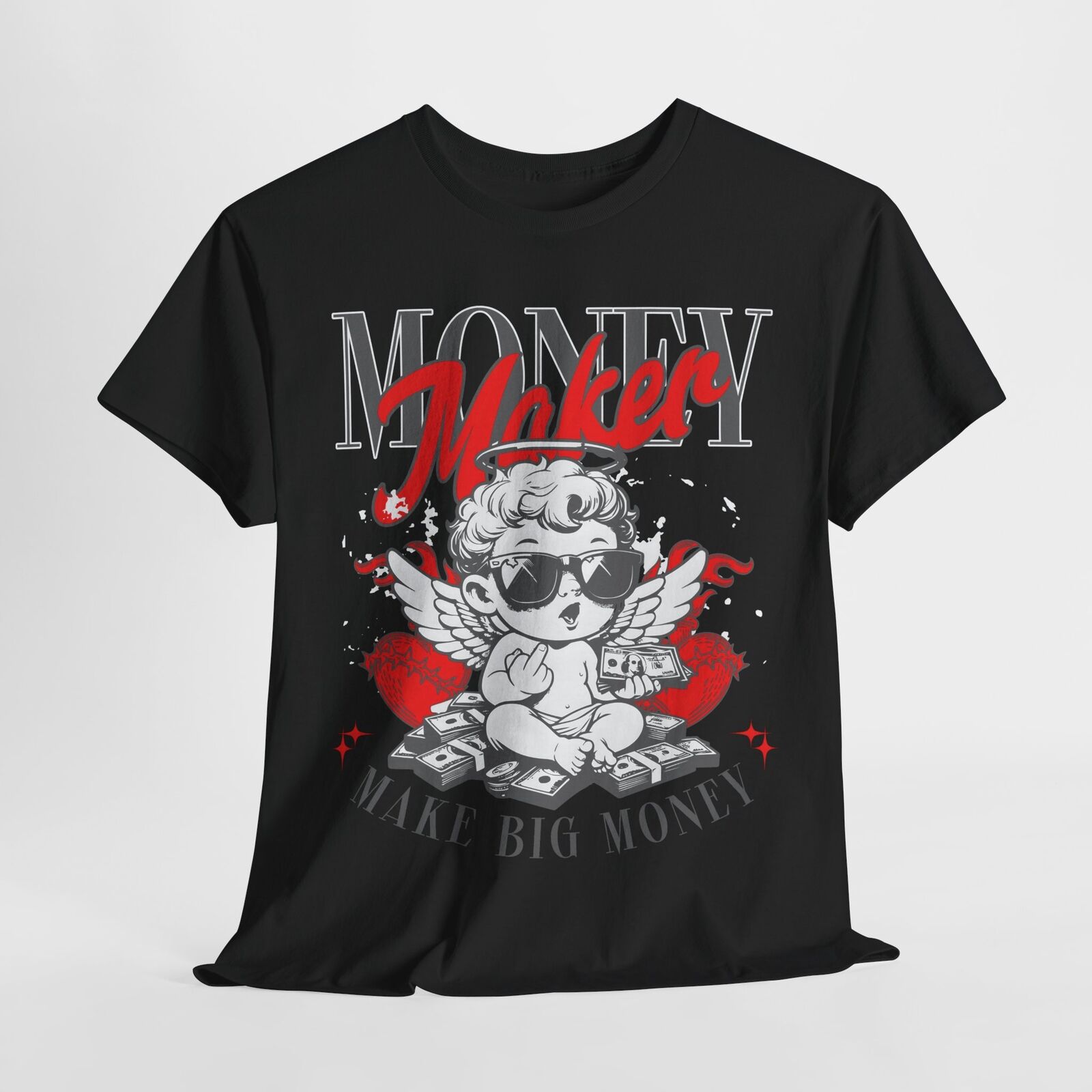 Cool Cherubic Angel Men's T-Shirt: Cartoon Style Money Maker Graphic Design Wear