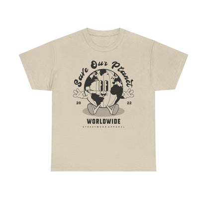 Save Our Planet Men's T-Shirt Retro Globe Graphic | Worldwide Streetwear Apparel