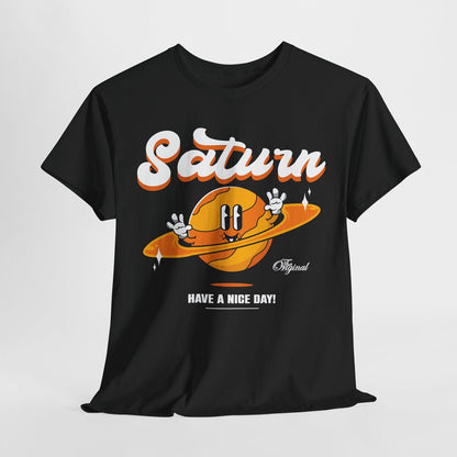 Whimsical Saturn Men's T-Shirt Design Cartoon Style Graphic Tee for Space Lovers
