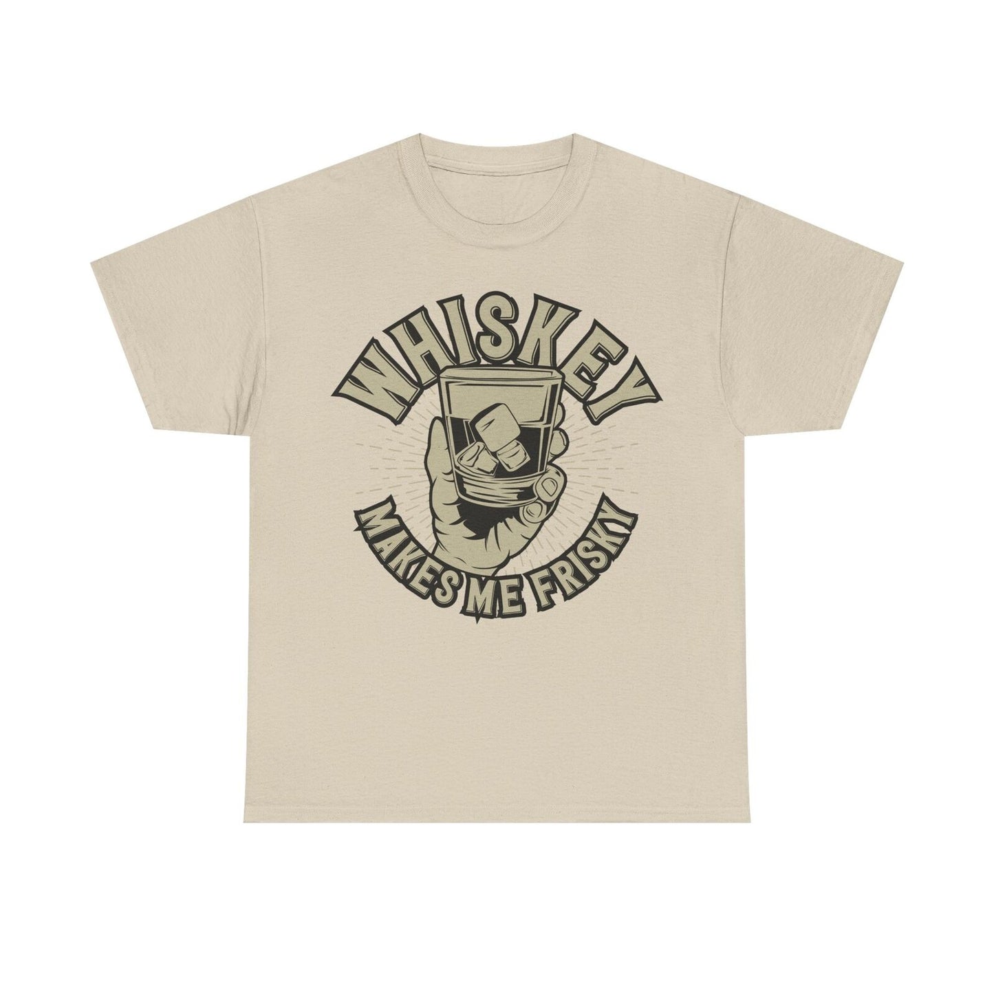 "Vintage Men's T-Shirt with Whiskey Glass Graphic - Retro Frisky Design Styling"
