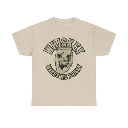 "Vintage Men's T-Shirt with Whiskey Glass Graphic - Retro Frisky Design Styling"
