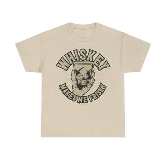 "Vintage Men's T-Shirt with Whiskey Glass Graphic - Retro Frisky Design Styling"