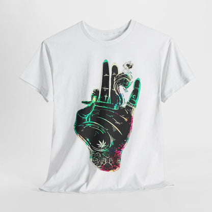Vibrant Men's T-Shirt Tattoo-Style Hand Holding Joint and Psychedelic Designs