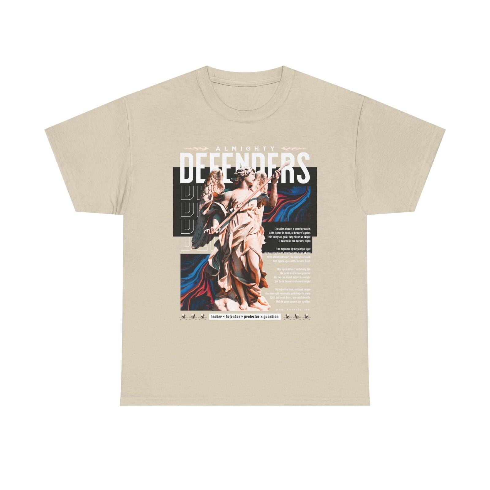 Men's T-Shirt with Angel Warrior Design, Defender Theme, Bold Graphics & Colors