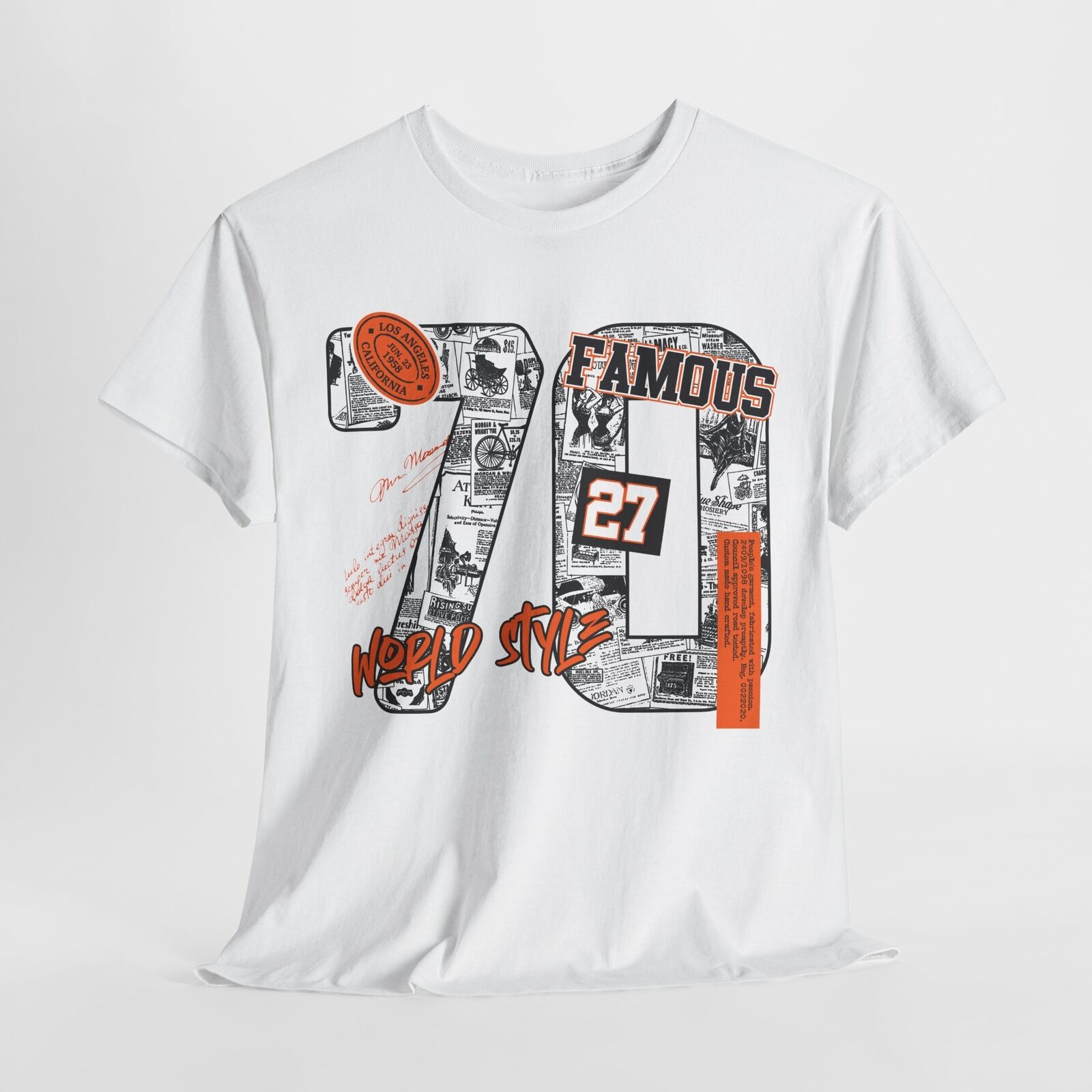 Vintage 70s Mens T-Shirt Featuring Retro Los Angeles Style with Graphic Elements