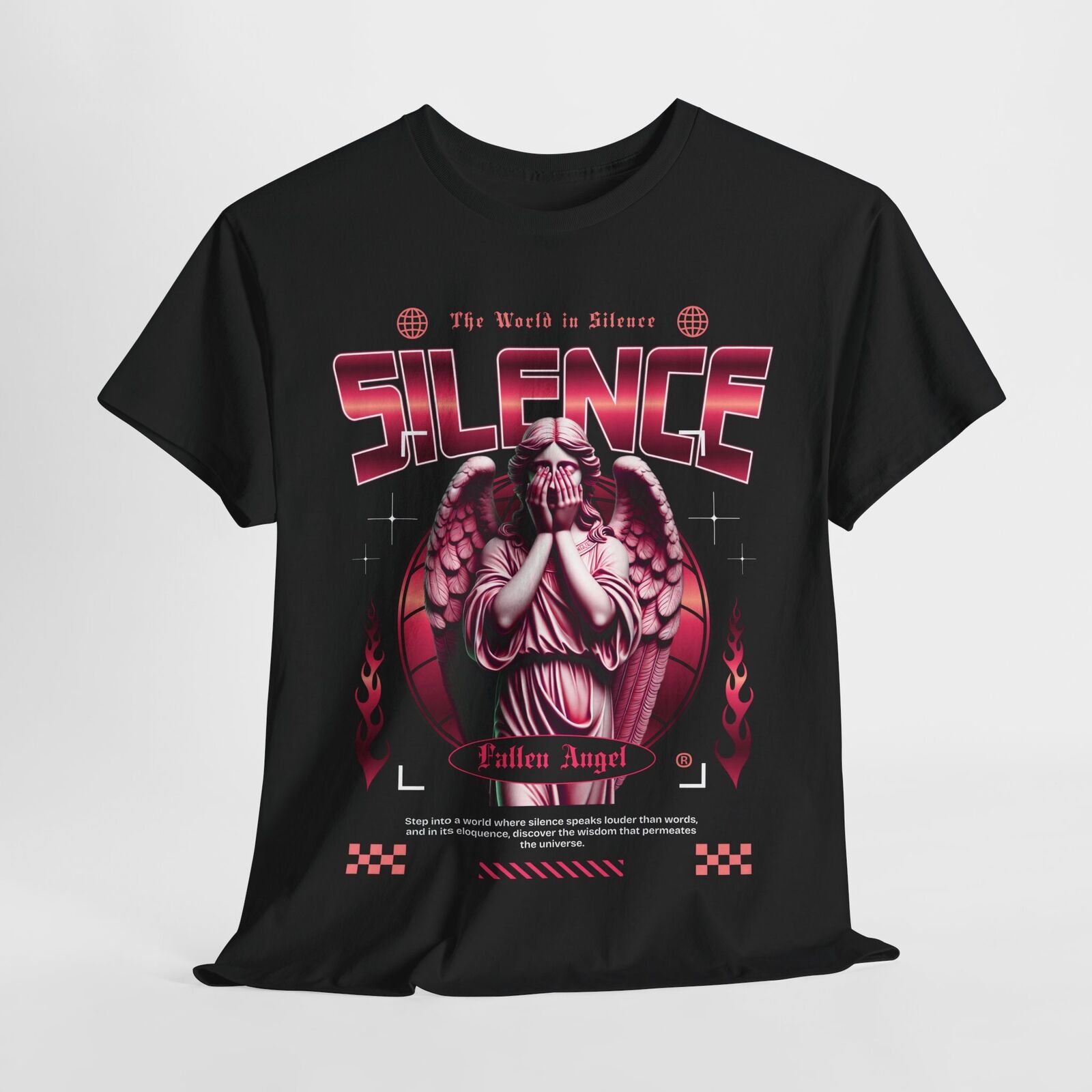 Fallen Angel Graphic Men's T-Shirt: Bold Silence with Stylish Stained Glass Art