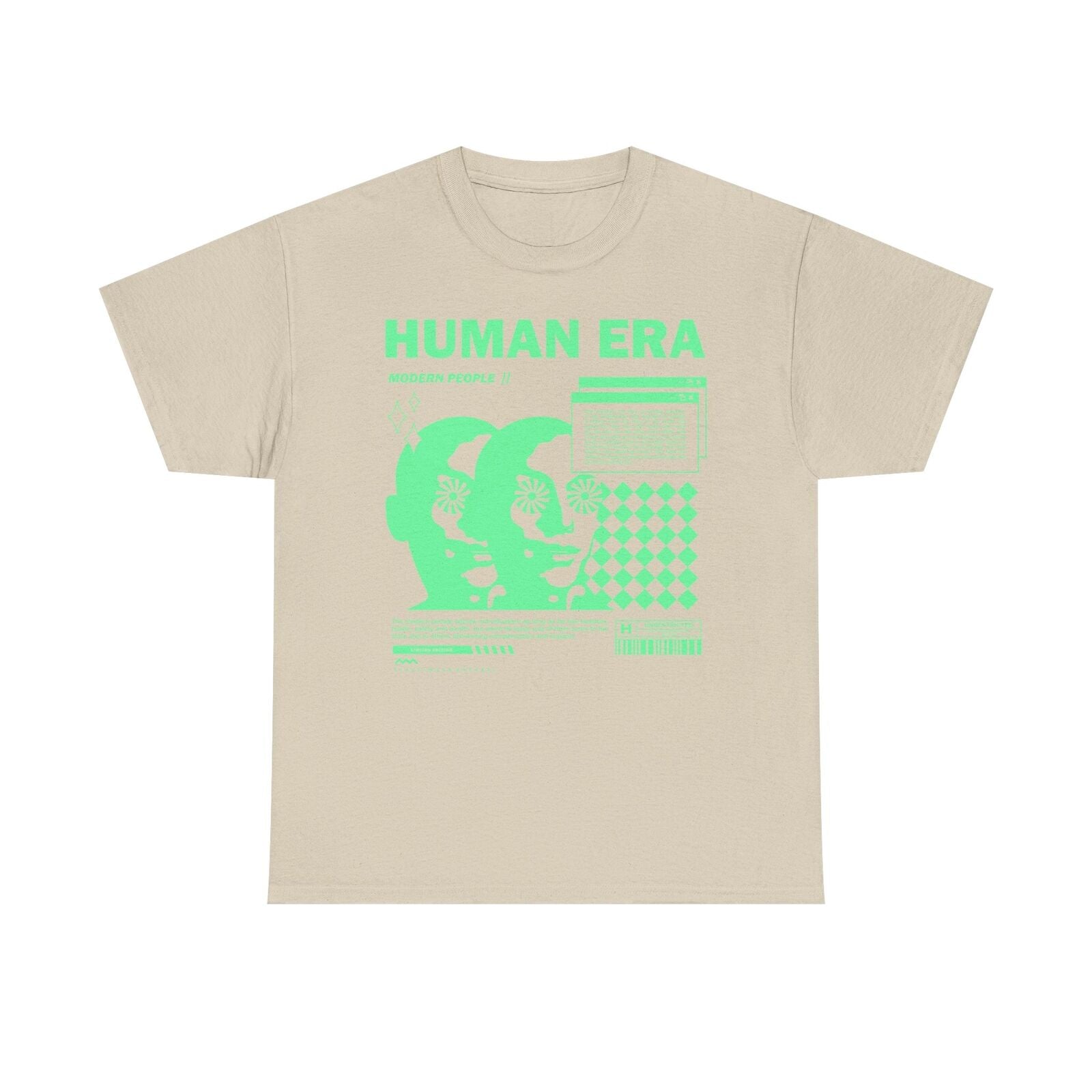 Modern People T-Shirt: Unique Human Era Design with Mint-Green Graphic Artistry