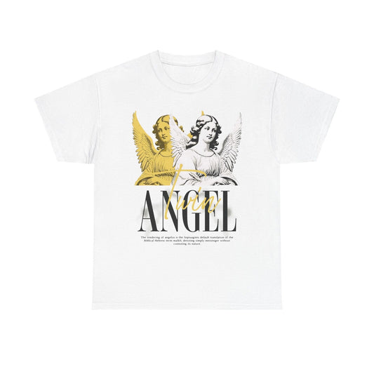 Stylish Mens T-Shirt with Twin ANGEL Graphic Design - Elegant Gold & Black Wings