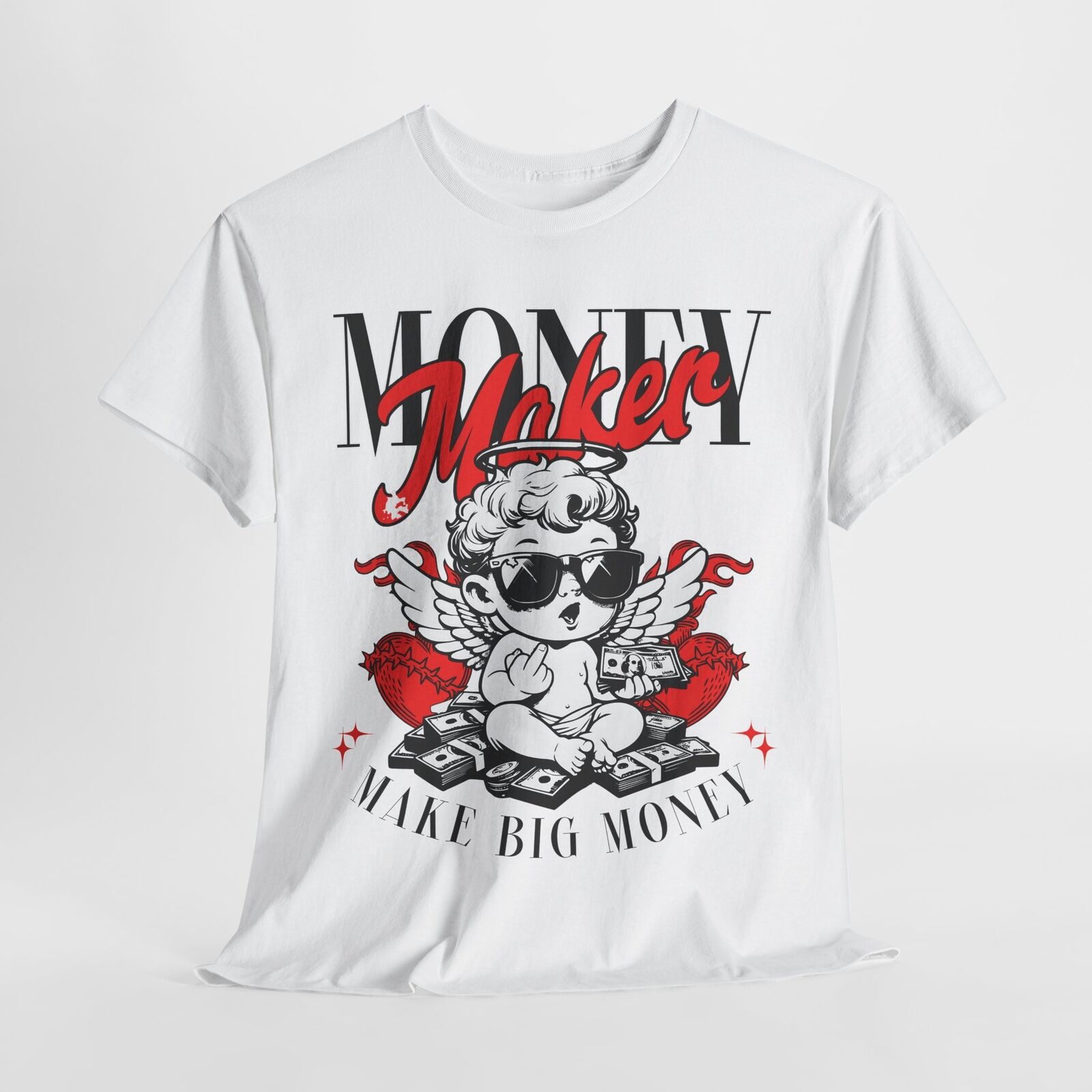Cool Cherubic Angel Men's T-Shirt: Cartoon Style Money Maker Graphic Design Wear