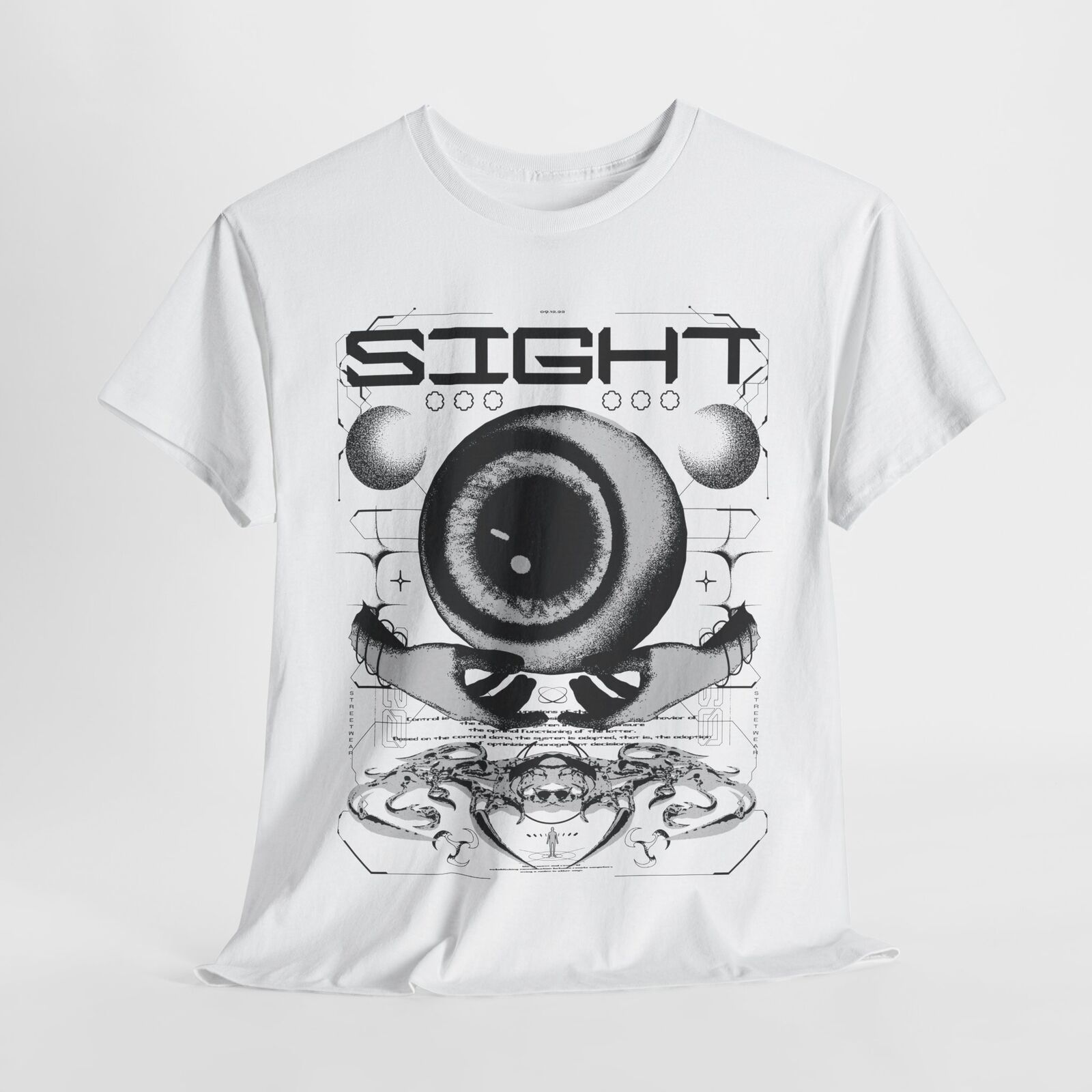 Futuristic Men's T-Shirt with Graphic Eye Design & Geometric Print - SIGHT Art!