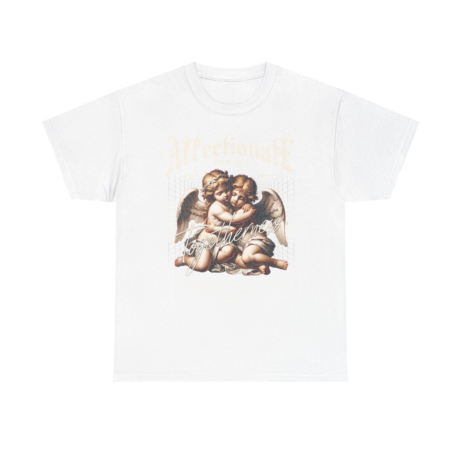 Cherubic Angels Embracing Togetherness Unique Mens T-Shirt Design Peaceful Souls