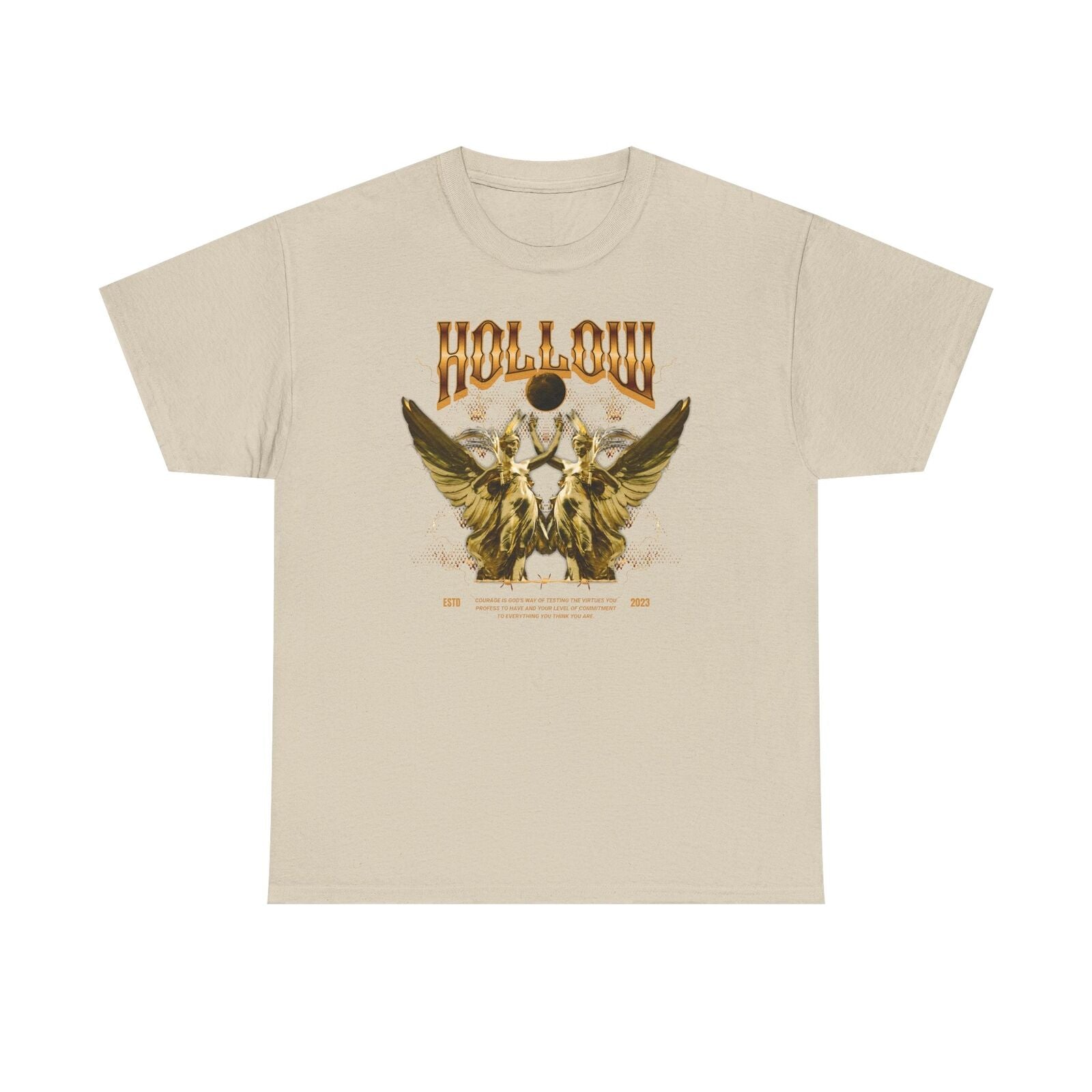 Gothic Gold Men's T-Shirt HOLLOW Design, Winged Statues & Bold Life Quote Art