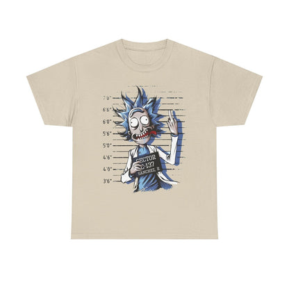 Rick Sanchez Mugshot Mens T-Shirt - Graphic Tee with Cartoon Illustration Design