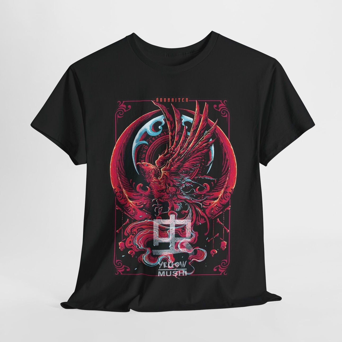 Vibrant Men's T-Shirt: Mythical Phoenix Graphic Art with Ornate Swirls & Details