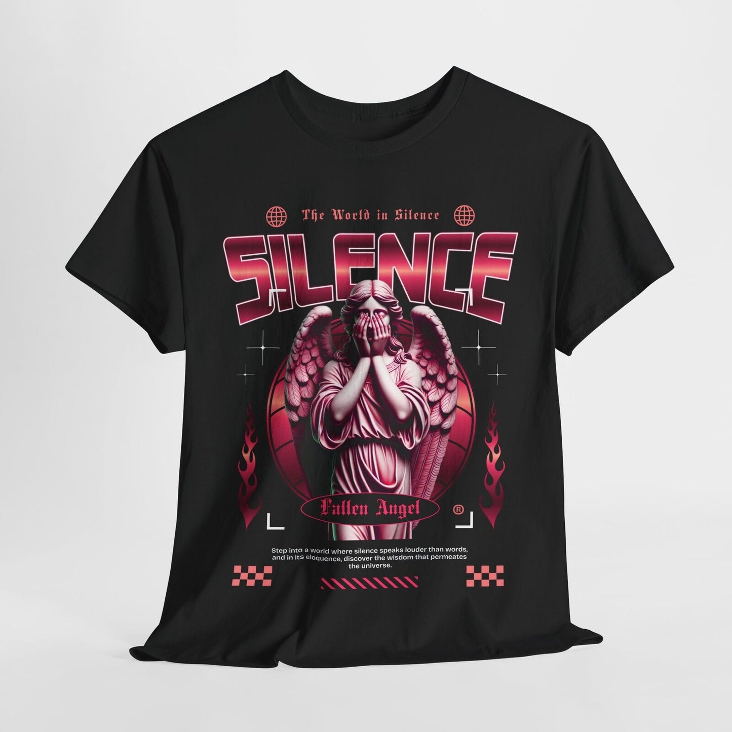 Fallen Angel Graphic Men's T-Shirt: Bold Silence with Stylish Stained Glass Art