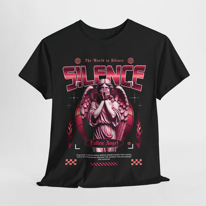 Fallen Angel Graphic Men's T-Shirt: Bold Silence with Stylish Stained Glass Art