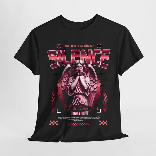 Fallen Angel Graphic Men's T-Shirt: Bold Silence with Stylish Stained Glass Art