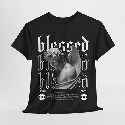 Blessed Men's T-Shirt with Gothic Angel Design - Classic Vintage Style Apparel