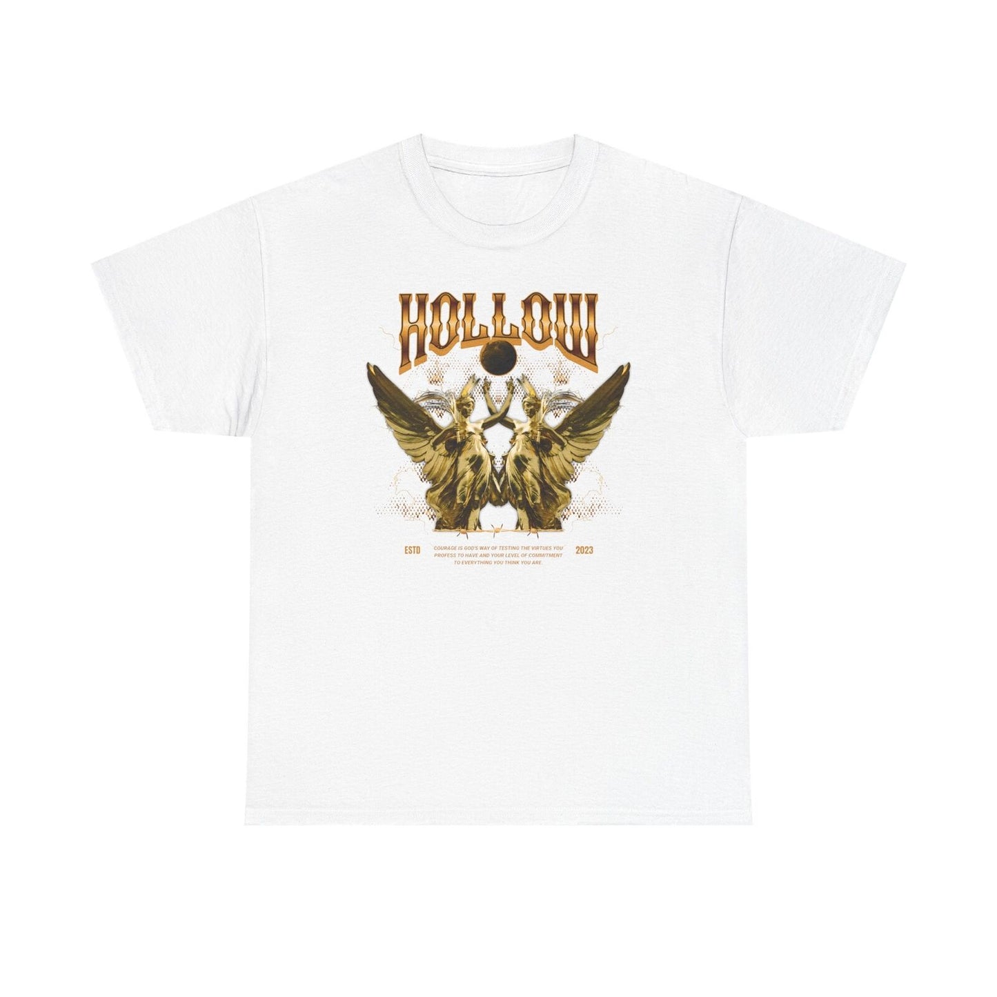 Gothic Gold Men's T-Shirt HOLLOW Design, Winged Statues & Bold Life Quote Art