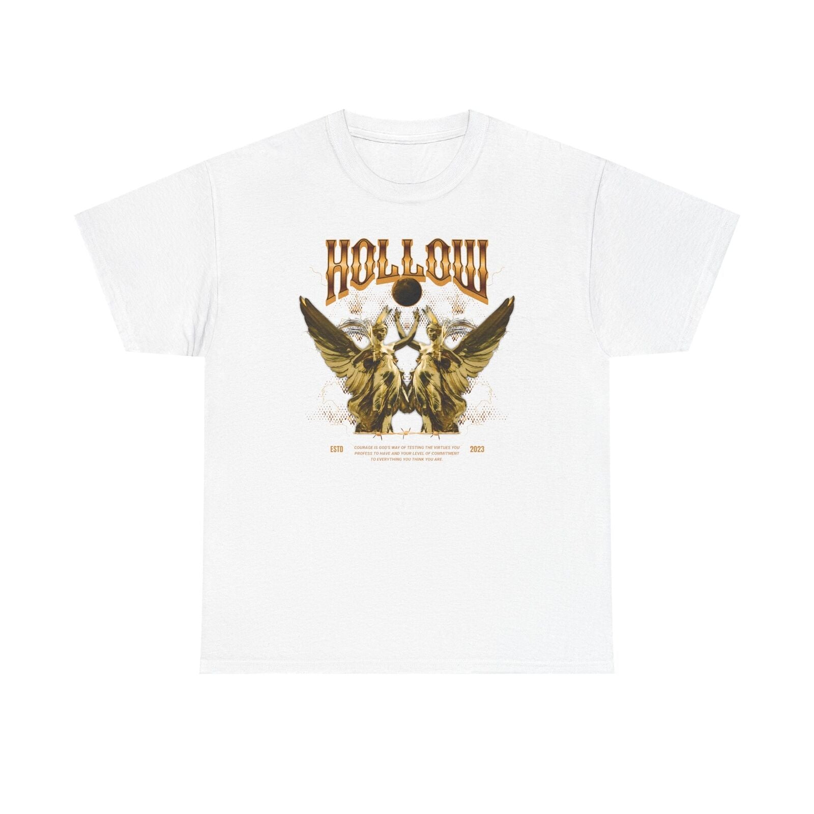 Gothic Gold Men's T-Shirt HOLLOW Design, Winged Statues & Bold Life Quote Art