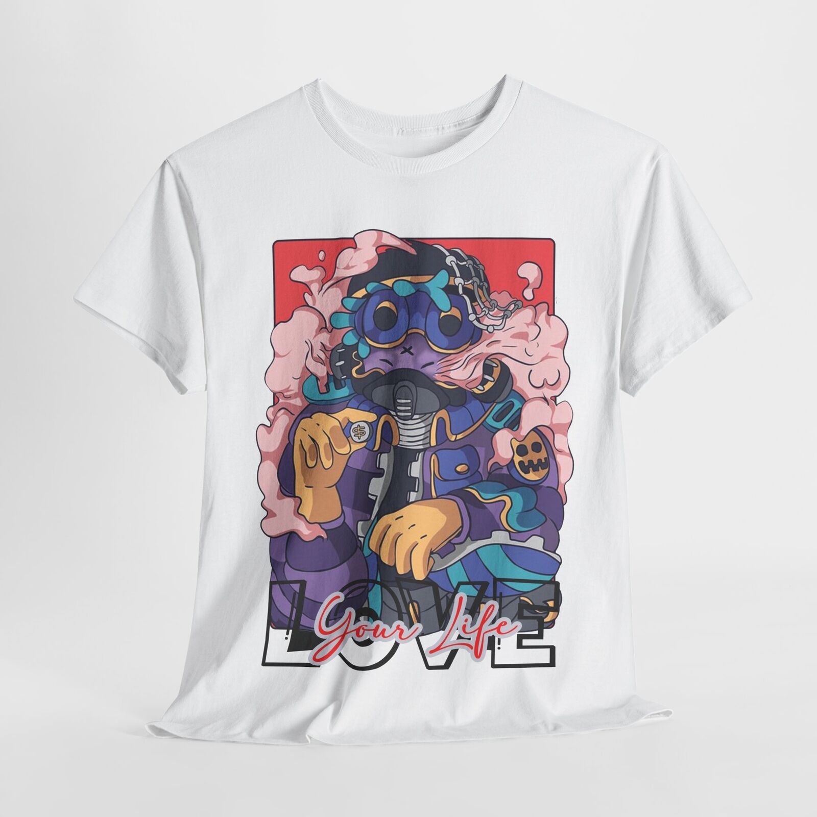 Stylized Men's T-Shirt with Cartoon Character, Love Your Life, Unique Graphics
