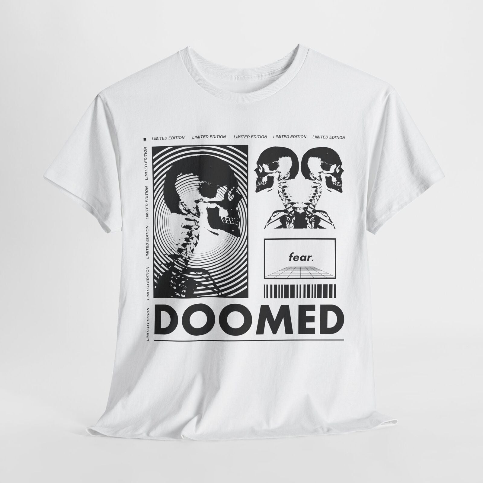 Mens Graphic T-Shirt "DOOMED" with Bold Skulls Limited Edition Unique Design Art