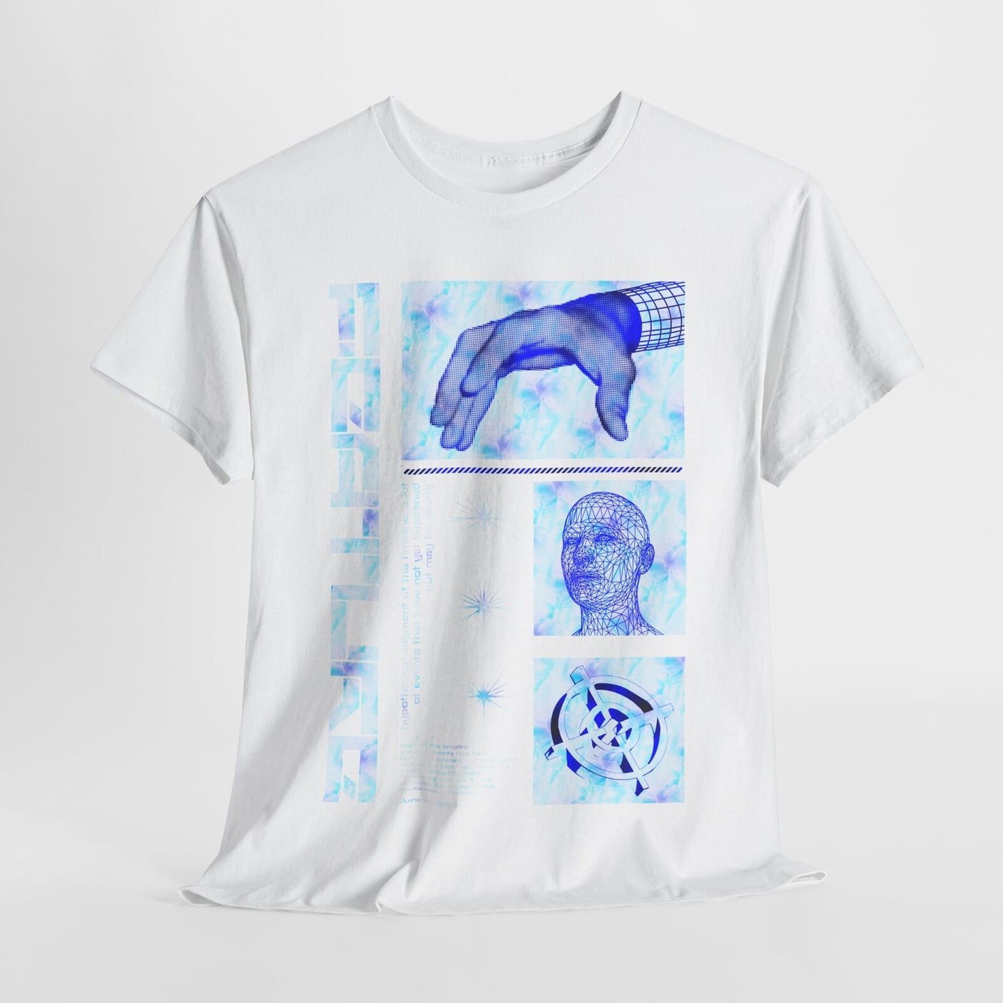 Futuristic T-Shirt: Ethereal Blue Digital Art with Abstract Shapes & Designs!