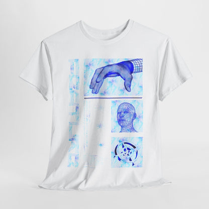 Futuristic T-Shirt: Ethereal Blue Digital Art with Abstract Shapes & Designs!