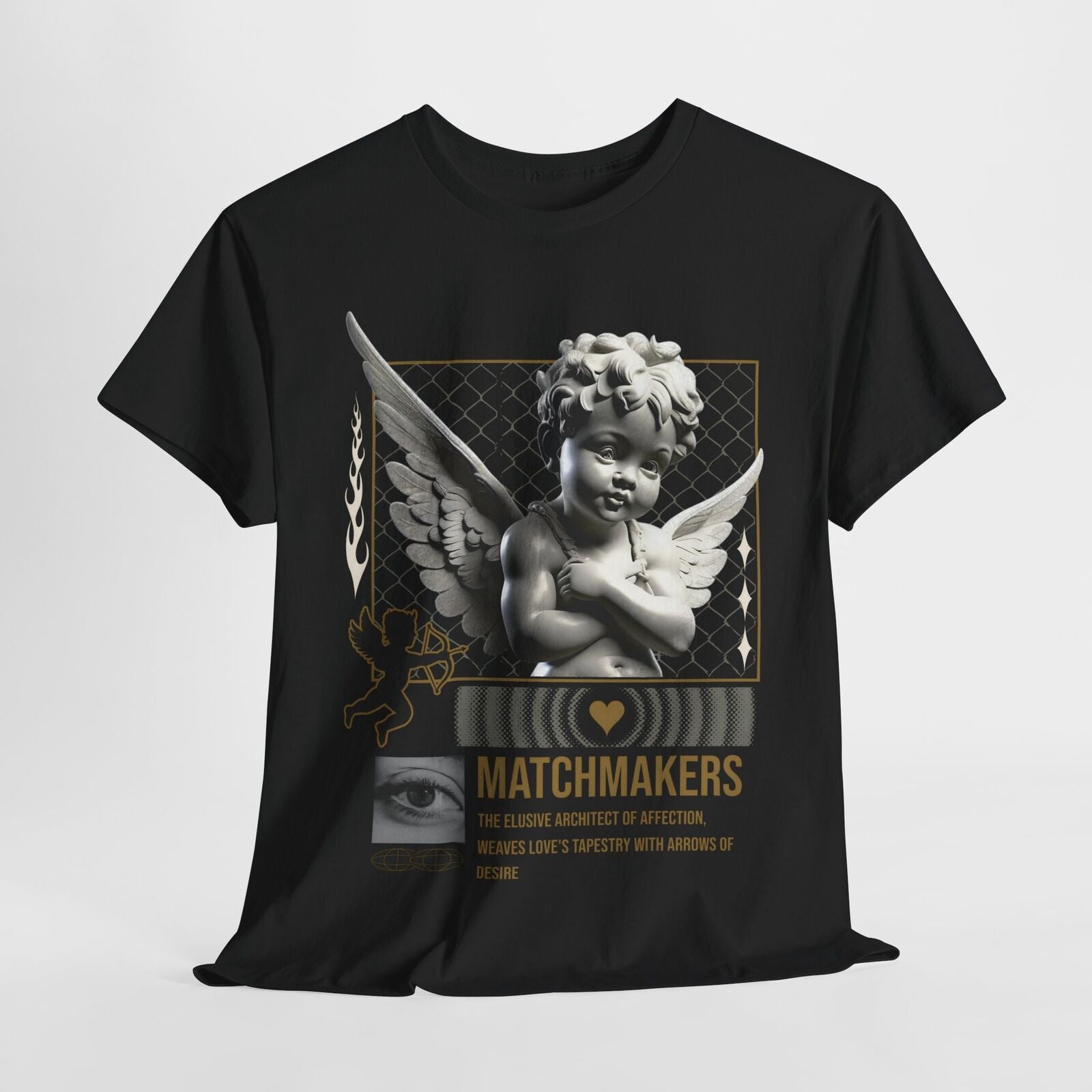 Men's T-Shirt Grayscale Angel Design, Bold Matchmakers Text & Artistic Elements