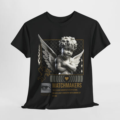 Men's T-Shirt Grayscale Angel Design, Bold Matchmakers Text & Artistic Elements