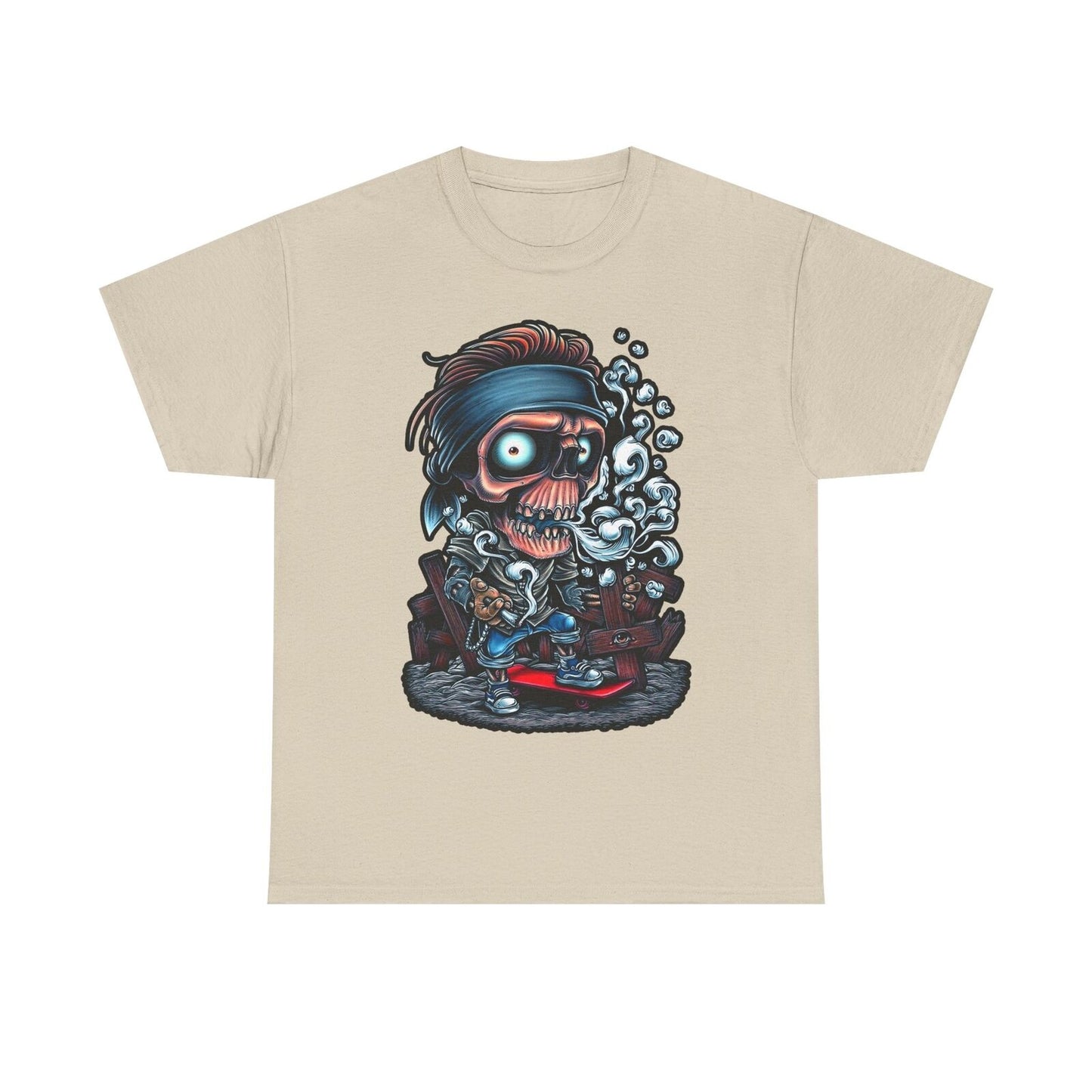 Cool Skeleton Skateboarder Men's T-Shirt, Graphic Skull Art, Smoky Vapor Design