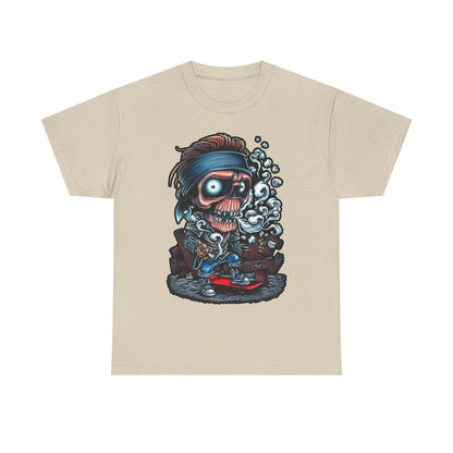 Cool Skeleton Skateboarder Men's T-Shirt, Graphic Skull Art, Smoky Vapor Design