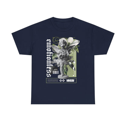 Stylish Men's T-Shirt Featuring Grayscale Angel Artwork and Gothic Floral Design