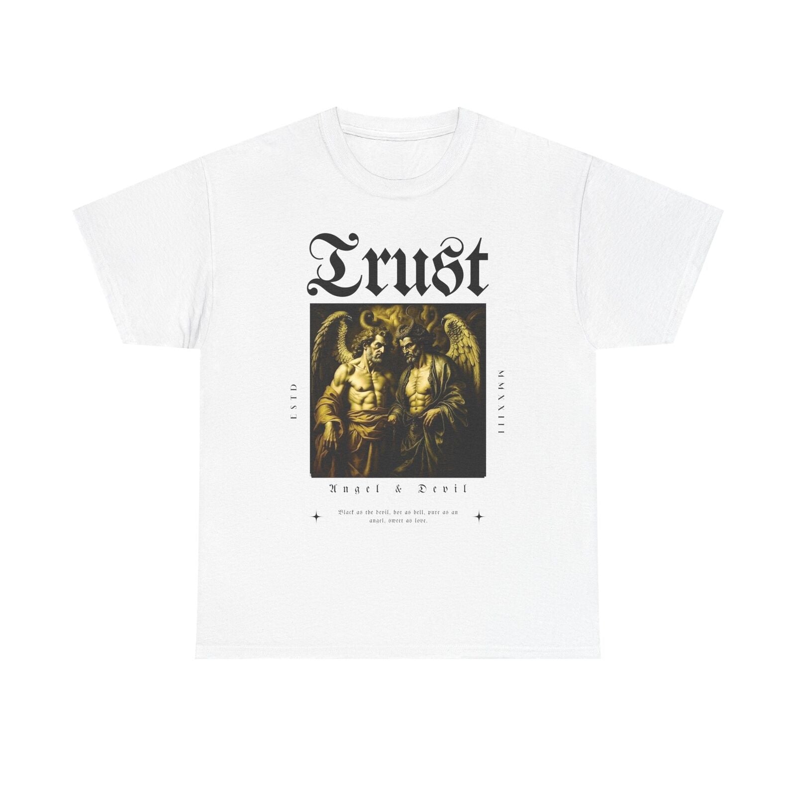 Men's Graphic T-Shirt - Trust Angel & Devil Design, Vintage Typography Art Wear