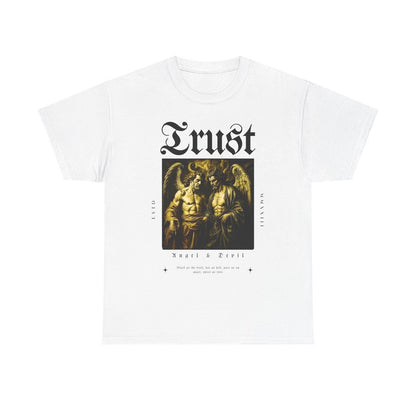 Men's Graphic T-Shirt - Trust Angel & Devil Design, Vintage Typography Art Wear