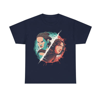 Epic Star Wars T-Shirt: Rey vs. Kylo Ren Graphic Design - Bold and Vibrant Art!