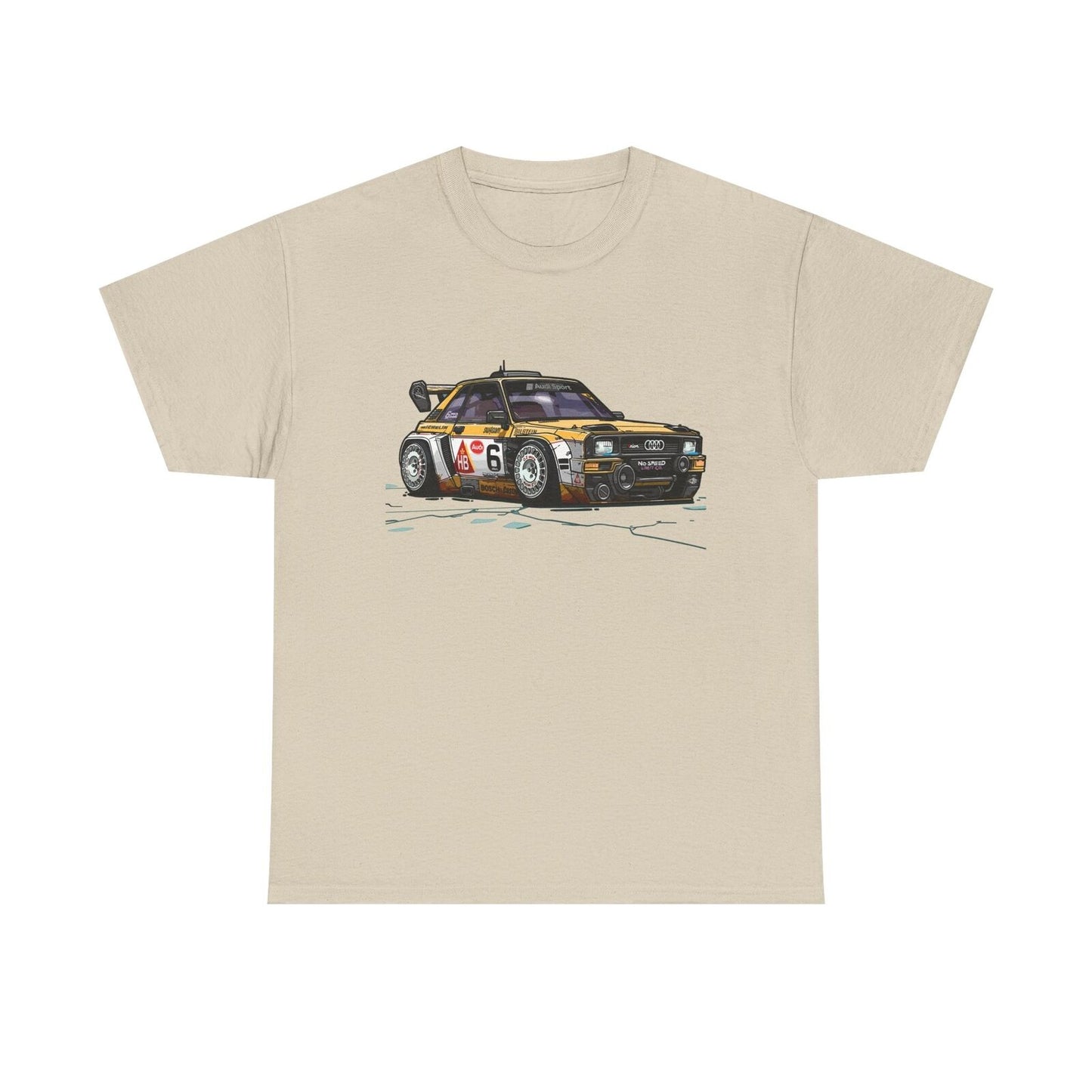 Rev Up Your Style with This Bold Audi Race Car Cartoon T-Shirt Design!