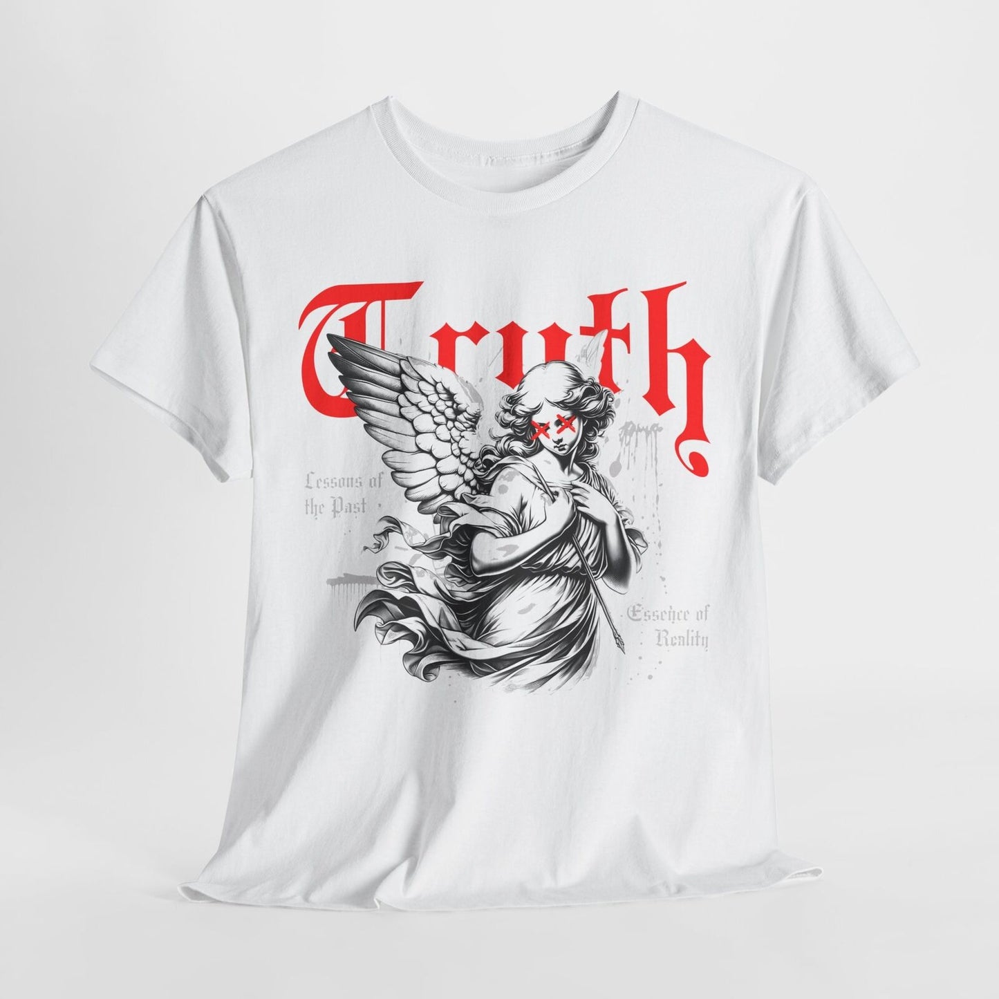 Men's T-Shirt with Winged Cherub Graphic: Dark Truth & Past Lessons Design
