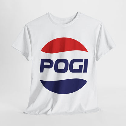 "Funny Men's T-Shirt with Parody Pepsi Logo - Unique Pogis Graphic Tee Design!"