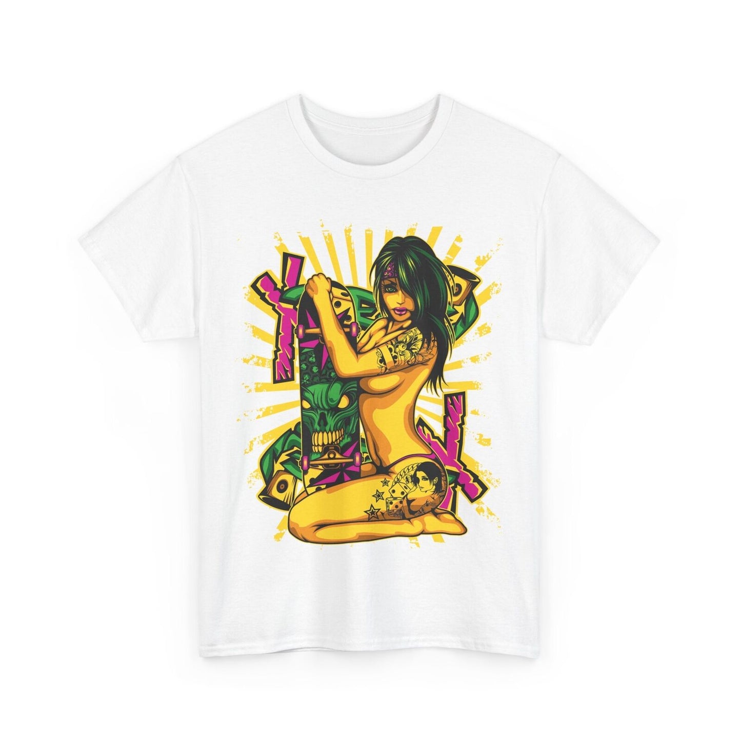 "Stylish Men's T-Shirt Featuring Bold Skateboard Art with Unique Graphic Design"