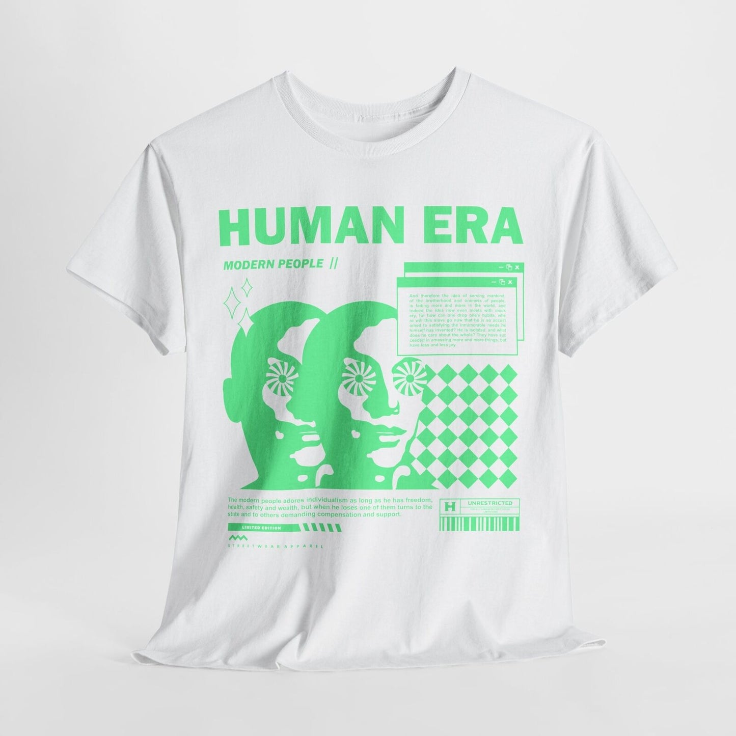 Modern People T-Shirt: Unique Human Era Design with Mint-Green Graphic Artistry