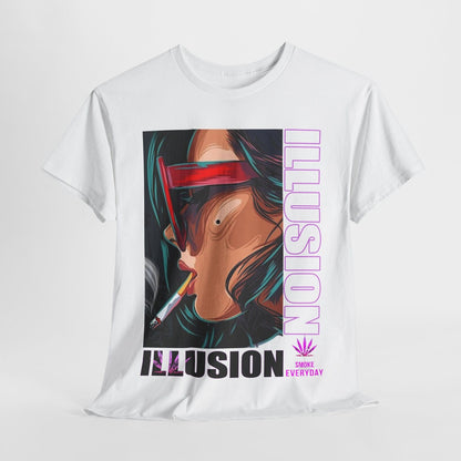 Vibrant Men's T-Shirt with Bold "ILLUSION," Stylish Art, Smoky Aesthetic Design