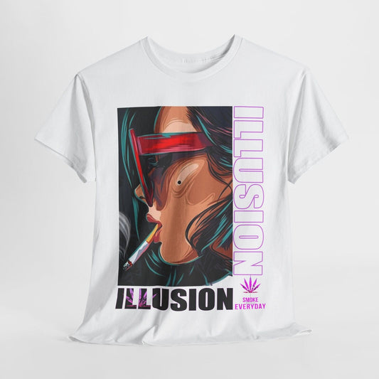 Vibrant Men's T-Shirt with Bold "ILLUSION," Stylish Art, Smoky Aesthetic Design