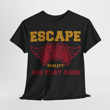 "Funny Men's T-Shirt: Escape Reality with Gamer Controller Wings Design Apparel"