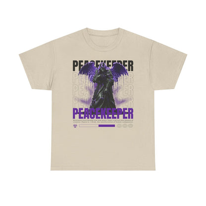 Men's T-Shirt Featuring Bold Winged Angel Design with 'Peacekeeper' Graphic Art